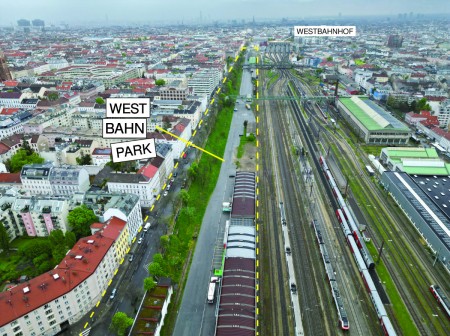 Luftbild Westbahnpark, Foto Benedikt Safer 2023
