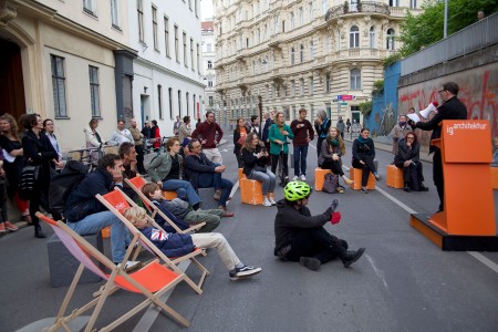  Kundgebung der IG Architektur im Rahmen des 20-Jahr-Festes im Mai 2022. Foto © Danny Nedkova