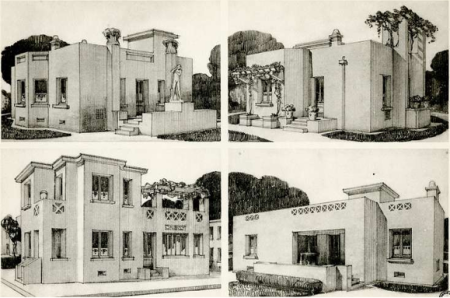 4 Villen, Zeichnungen, Tony Garnier, Wohnhäuser, aus: Une Cité industrielle, Paris 1917