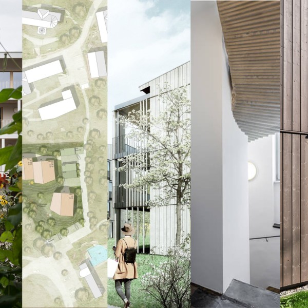Collage beispielhafter Wohnbau Steiermark 2024, versch. Projekte, versch. Fotografen
